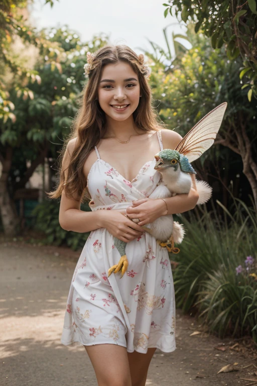 highres 1girl ahoge lightly curly white shoulder length hair, has horns and goat ears, wear a beret with a bow accessory, wearing a long white dress with a bow decoration, blue eyes, Hand holding a basket of apples, Happy face, doll shoes , tất trắng full body