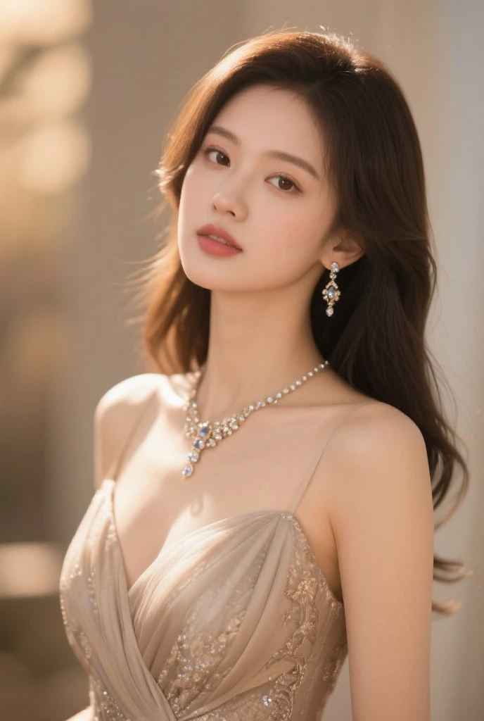 long hair, (extremely delicate and beautiful neck), beautiful detailed necklace, bare shoulders, ballroom, ((random color evening gown)), hall, ornate, (extremely delicate and beautiful),super delicate,huge-filesize,(((masterpiece))),((illustration)),(extremely detailed CG unity 8k wallpaper),(ultra-detailed),best quality,(((realistic))), photography,(an extremely delicate and beautiful girl:1.3),<lora:mimi_V3:0.8>, ((((black hair)))),large breasts,