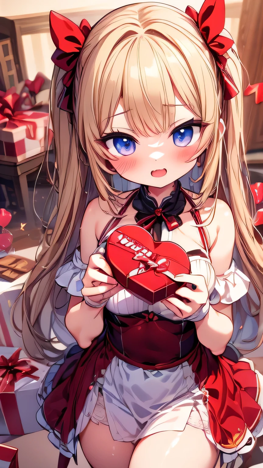 box candy chocolate chocolate_bar chocolate_heart food food_on_body gift gift_box happy_valentine heart heart-shaped_box heart-shaped_food highres holding holding_gift incoming_gift mixing_bowl sports_festival star_sticker toomishou