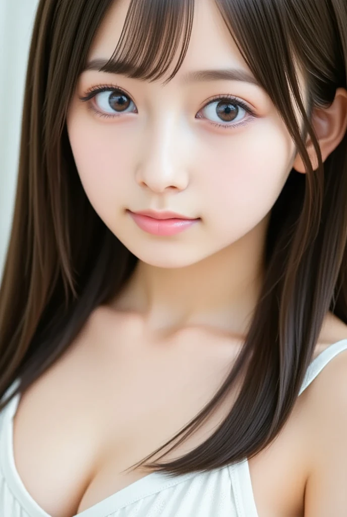 Shining, clear, white skin、Her windblown black hair hides her beautiful face.、huge、Sexy beautiful face of 28 years old、Beautiful straight hair that stands out、growing up, Sparkling light blue eyes、Sexy long silky bangs covering the eyes, Sexy young woman with super long hair hiding her sexy face、Shiny black hair、(((Sexy Woman)))、The cleavage is visible