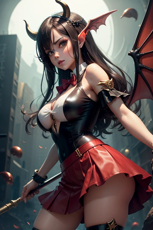 (masterpiece, best quality, hires, high resolution:1.2, 4k, 8k , high quality), extremely detailed, realistic, intricate details, highres, 1girl, solo, red long hair, blue eyes, blush, freckles, (large breasts, thick thighs, wide hips), arched back,(cinematic lighting, sunlight, perfect lighting, backlighting), eye-level shot, extreme close-up-shot, naughty look, looking at viewer,
stage, stage lights, spotlight, concert, audience,
stage, stage lights, spotlight, concert, audience,
bikini top,
 <lora:SuccubusT:0.6> SuccubusT, demon horns, demon wings,
<lora:edgPunkSkirt:0.6> edgpskirt, wearing edgpskirt, punk skirt 
<lora:skirtlift-v4:0.8>, skirtlift
 <lora:realistic:0.3>