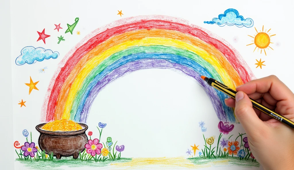 (Oil painting effect), masterpiece, (little girl with her back to the viewer), back, holding a brush (((rainbow))