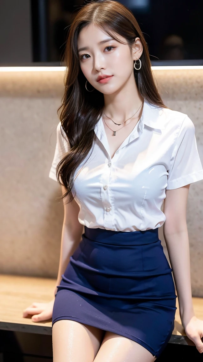 8K, highest quality, ultra high resolution, table top, realistic, realistic, high contrast, photon mapping, realistic, ultra detail, Low - Angle: 1.3, 1 girl, alone: 1.5, whole body, downtown, kpop star, K-POP idol, KPOP Costumes, sexy, (豪華なsexyな赤いランジェリー), flashy makeup, blazer: 1.2, short skirt: 1.2, blouse, Raw legs, high heels, 100 degree spread legs: 1.5, M-shaped legs, thighs open: 1.5, long brown hair, See-through wet white panties: 1.5, Panties visible from under the skirt: 1.3, expensive, Height is 170 cm, long legs: 1.2, small breasts, beautiful face: 1.2, Detailed female pubic shape is clearly visible: 1.3, pubic hair: 1.3, :1.3、rough skin
