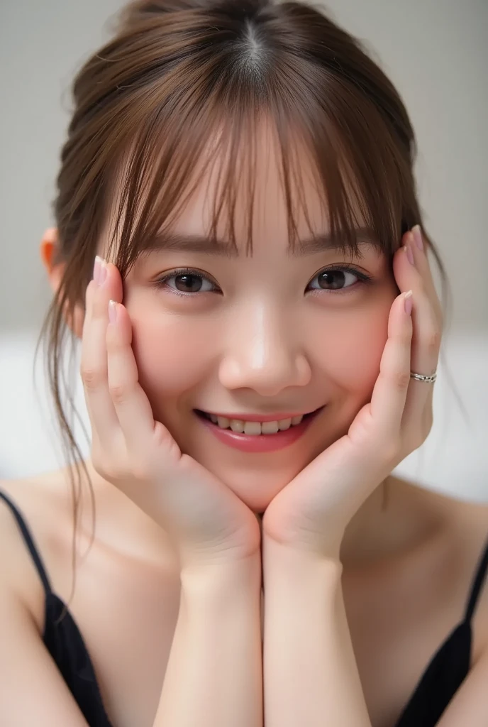 (????:1.5), (1 completely ???? girl:1.5), Masterpiece, Best quality, amazing beauty, [[3D]], 4K, absurdres, finely detail, super detailed eye, perfect ???????, official art, cinematic lighting, BREAK, toilet, silky medium hair, super shiny detailed brown eyes, big eyes, tsurime, Looking at Viewer(camera), facing this way, toothy grin, happy face, Excited, BREAK , ???????????, medium, white skin, sweaty skin, sitting bed in bedroom, ???????????, legs spread, waving, full body, BREAK ,()