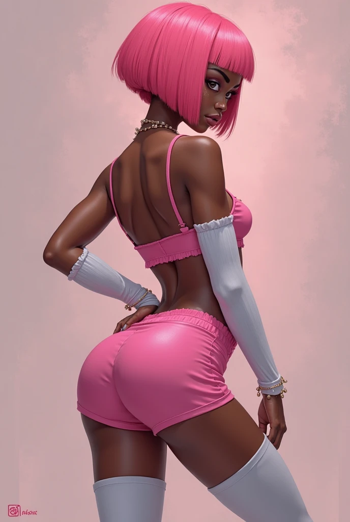 colorful virgin destroyer sweater, 1girl, ((dark skinned)) solo, navel, (((closed mouth))), side-tie panties, underboob, highleg panties, octane render, realistic, blacklight, 1girl,  (multicolored hair:1.3) (small Afro), tattoo, best quality, ultra high res, mature female, (), [(white background:1.5),::5] hexagon, 1 girl, mid shot, full body,