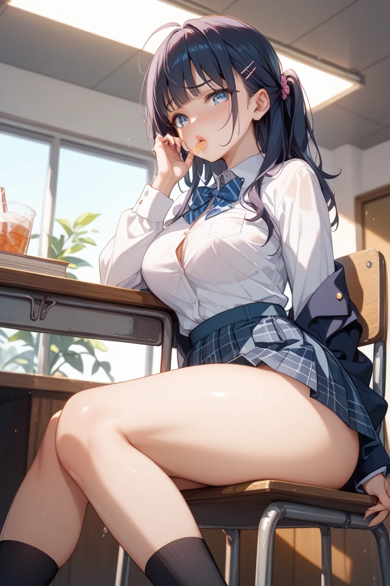 NSFW, (Masterpiece, Best quality, photograph realistic:1.4), (Shiny skin), (hyper HD, 8K wallpaper, high resolution), Perfect anatomy, Cinematic lighting, Physically-based rendering, Award-winning, Extremely detailed skin, extra detailed face, Eyes with beautiful details, Carl Zeiss 85 mm F/1.4, Break, (((1man 1girl, Having sex:1.3))), (upright straddle, Face to face:1.5), On the floor, Break, Very cute 16 year old schoolgirl, (Brown wavy semi-long hair and bangs), mediuml breasts,, (Wet white school shirt unbuttoned, Navy pleated skirt lift, black knee high socks, Loafer shoes:1.3), (1girll: nase, Blush mischievously, Drooling, Almost closed his eyes:1.1), (1人: A handsome (old man), Wearing a recruit uniform and (He grabbed the girl's breasts) Without expression:1.3), Break, (In the midnight classroom, Moonlight), Look straight ahead, View from below,