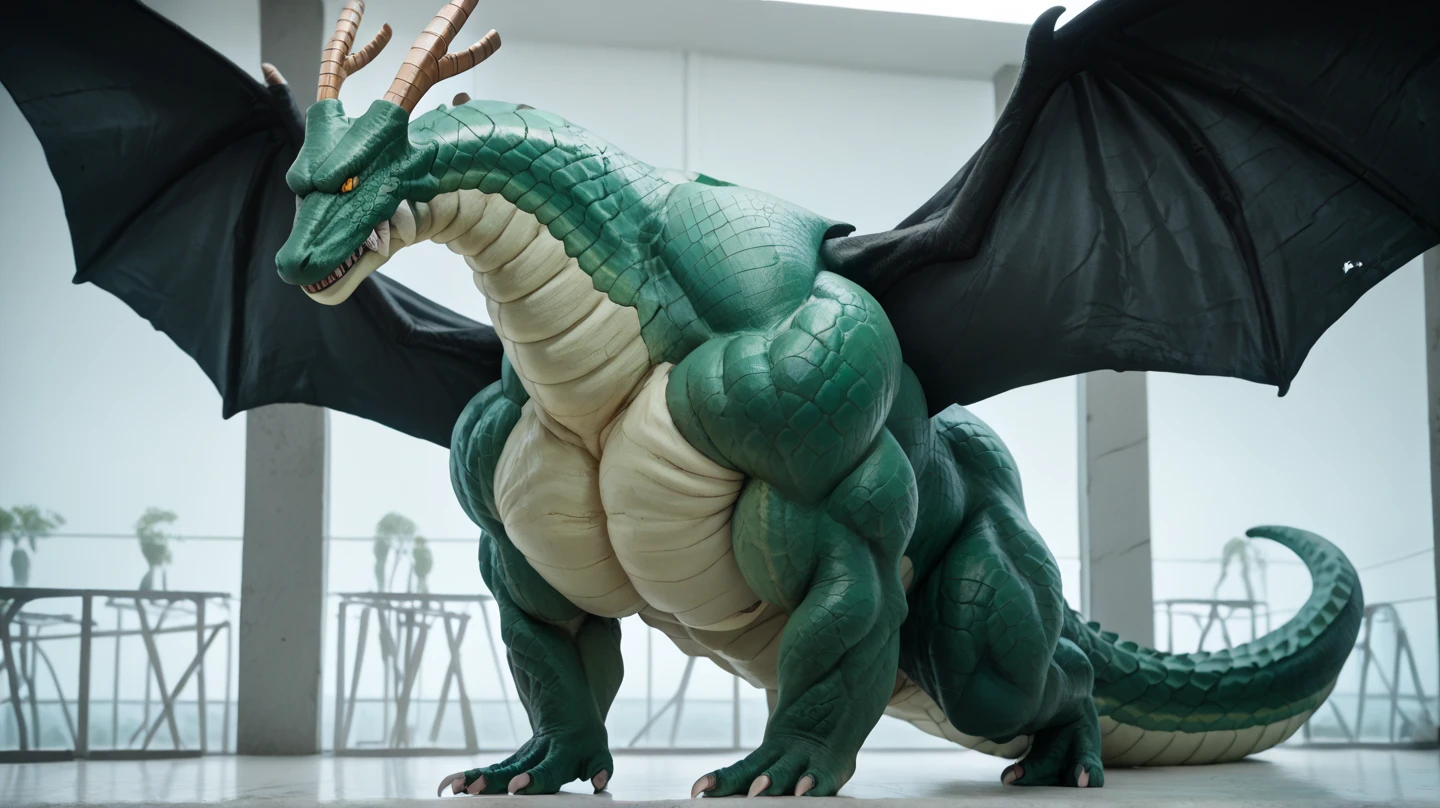 ((((A very obese emerald-colored dragon, dragon facing backwards, Emerald scales, feral, on all fours, tail up)))), Wild ferocious dragon, Spiky scales all over the body, A glittering silver mane, Very short legs, Screaming facial expression, Roaring dragon face, Backward body, Reptile Eyes, Longitudinal pupils, A body covered with a lot of fat, Abnormally obese head, A lot of fat on the neck, A belly so obese it covers the ground, Fat gap, Abdomen swollen enough to touch the ground, A huge, mountain-like swollen abdomen, Abnormally fat arms, Overweight and flabby legs, A body that seems to be crushed by a huge abdomen, A body that fills the screen, Rubble background, All fours pose, Wet scales all over the body, Soaking wet, ((((feral, rear view, duo, doggystyle, double penetration, from behind, standing, side view, hyper penis, perching position, urine))))