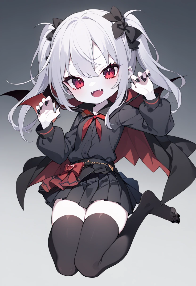Highest quality、Halloween、Black Dress、Cape、Gray Hair、Red Eye、Twin tails、smile、Small breasts、In town