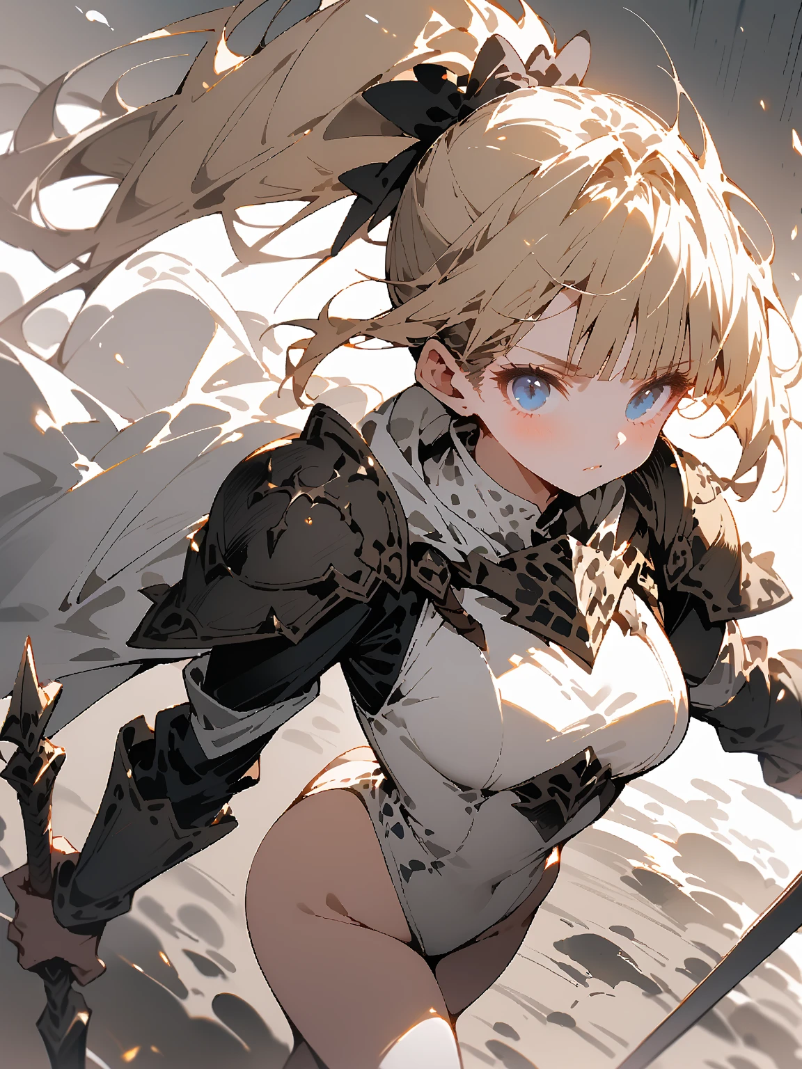 masterpiece, mountainous horizon, black robe, (((((black bikini armor))))), nsfw, , 1 girl, blonde, Ruby Eye, ((((((hair over one eye,)))))), Braidスタイル, spike hair, dull bangs, bob hair, Braid, Ahoge, cute eyes looking at the viewer From the side, ((from front)), (((abs))) , ((looking up:1.3)), simple eyes, (fang), all fours