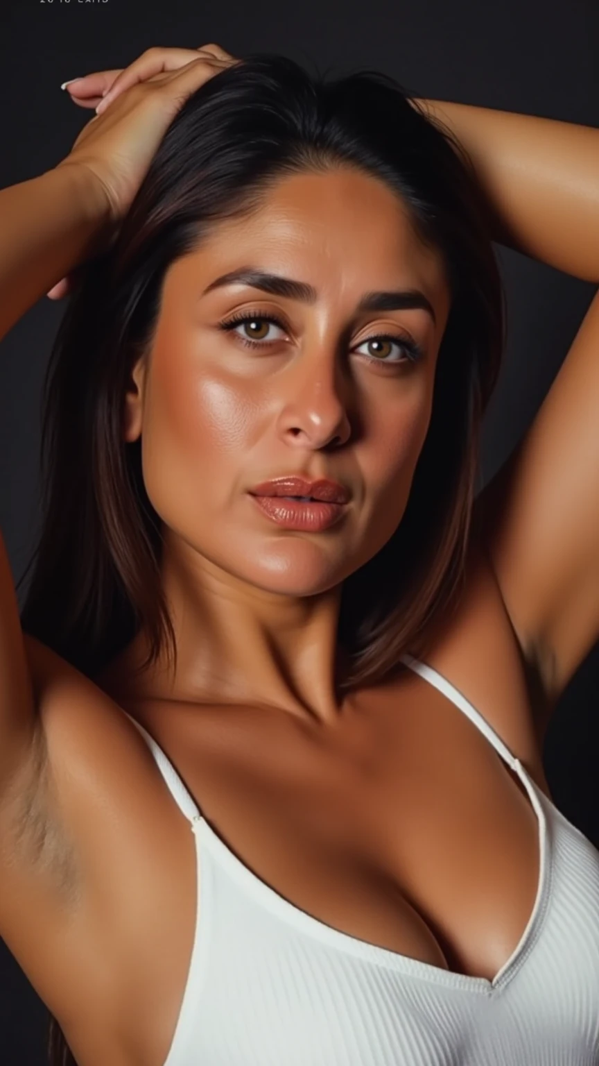 Top down view of a 35_year old katrina kaif woman, studio quality, subsurface scattering, canon 5D, realistic skin texture, in bed nude,
