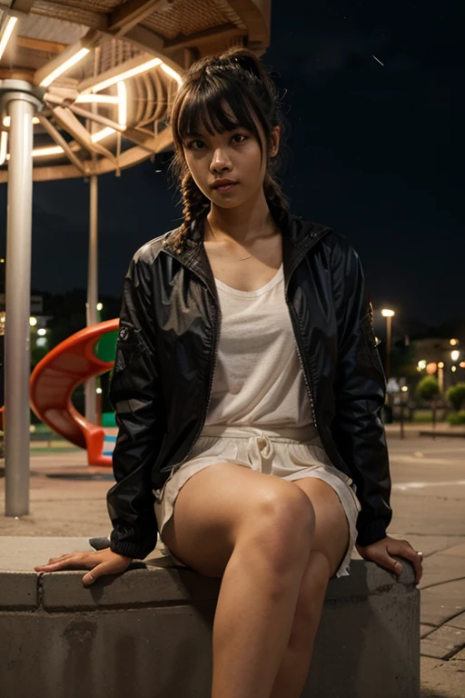 ((best quality)), ((masterpiece)), (detailed), perfect face.8k, highest quality, ultra details. Beautiful Colombian girl, whose age 25 years old and social media influencer, red hair, showing cleavage, Looking bold and attractive. 1girl, solo, shoes, long_hair, sneakers, hood, motor_vehicle, ground_vehicle, car, looking_at_viewer, road, squatting and spread legs, Red hair, yellow_hoodie, outdoors, pantyhose, jewelry, earrings, street, bag, black_hair, hoodie, nike, white_footwear, hood_down, sleeves_past_wrists, jacket, realistic, long hair, hair_over_one_eye, sitting, backpack, red_hair, blurry_background, big breast. During night time, yellow super cars background.
