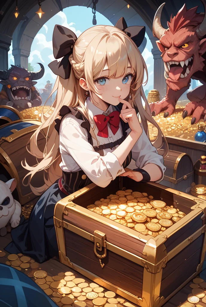 (best quality), (masterpiece),(ultra-detailed:1.2),
1girl,(angry:1.1),Scramble,greedy,
<lora:fondle_by_hands_lora01:1> ,(grabbing:1.1),6+boys,multiple boys,,
(banknote:1.3),treasure,(gold coin:1.1),many coins,treasure trove,(coins:1.2),(jewelry:1.1), (treasure box:1.1),
<lora:flat2:-0.5>,