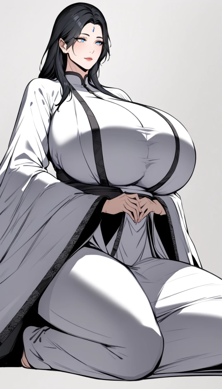 1girl(Mei Mei / Jujutsu Kaisen), beautiful detailed eyes, beautiful detailed lips, extremely detailed eyes and face, long eyelashes, white hair, grey hair, hair over one eye, braided ponytail, long sleeves, breasts, puffy sleeves, juliet sleeves, slim slender body, fit athletic body, toned abs, flawless skin, hourglass figure, long elegant legs, sensual pose, arrogant expression, intense gaze, nsfw, anime style, 8k, high quality, highly detailed, chiaroscuro lighting, dramatic lighting, vibrant colors.