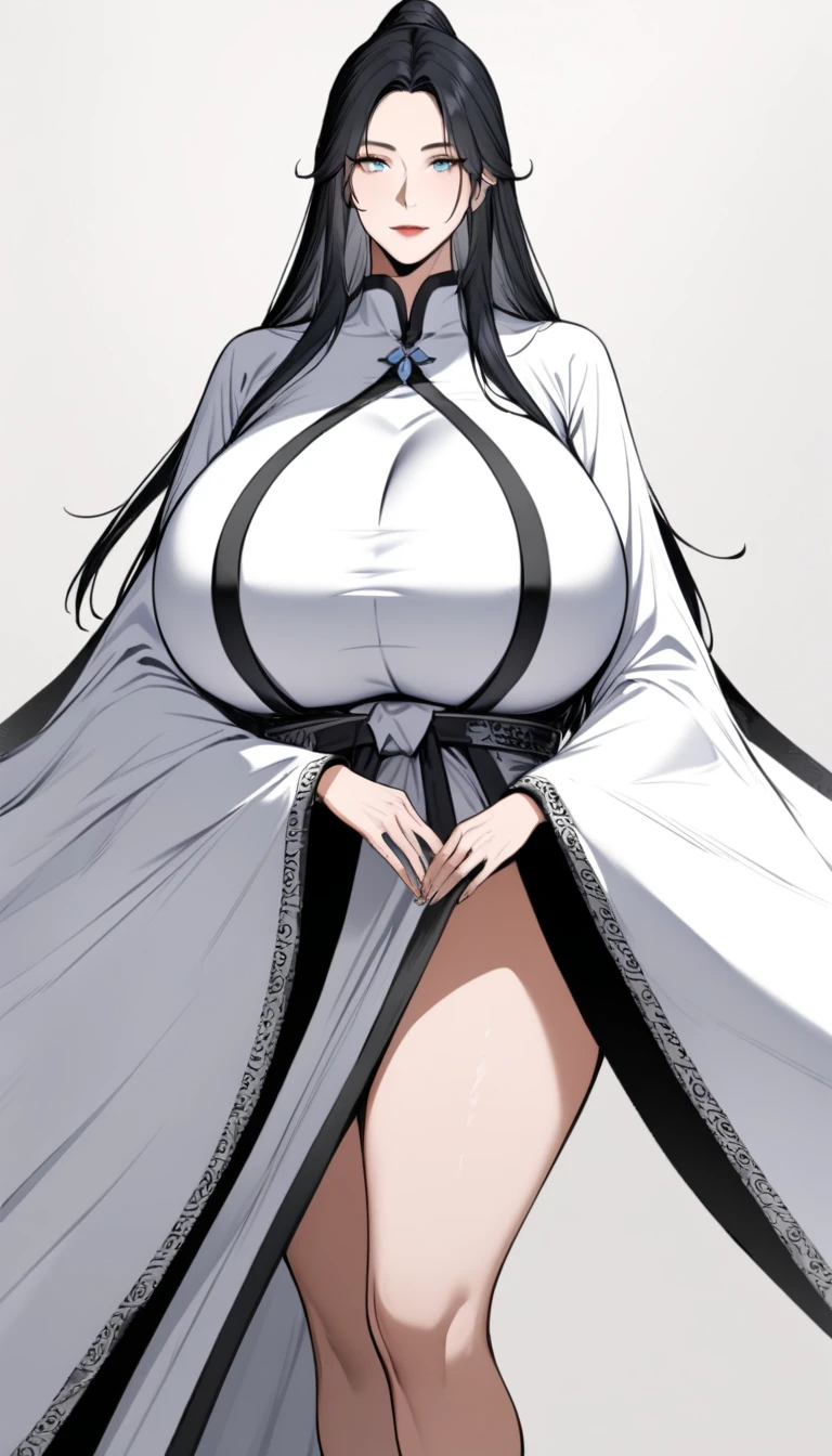 bright eyes, eyes red with light,A mature woman with black hair, long hair, eyes covered with cloth, wearing YoRHa No.2 Type B white body attire, holding a bright red katana, big breast,UHD, prime work, accurate, anatomically correct, textured skin, super details, high quality, best quality, 8k, high resolution, bokeh effect. (woman alone)

