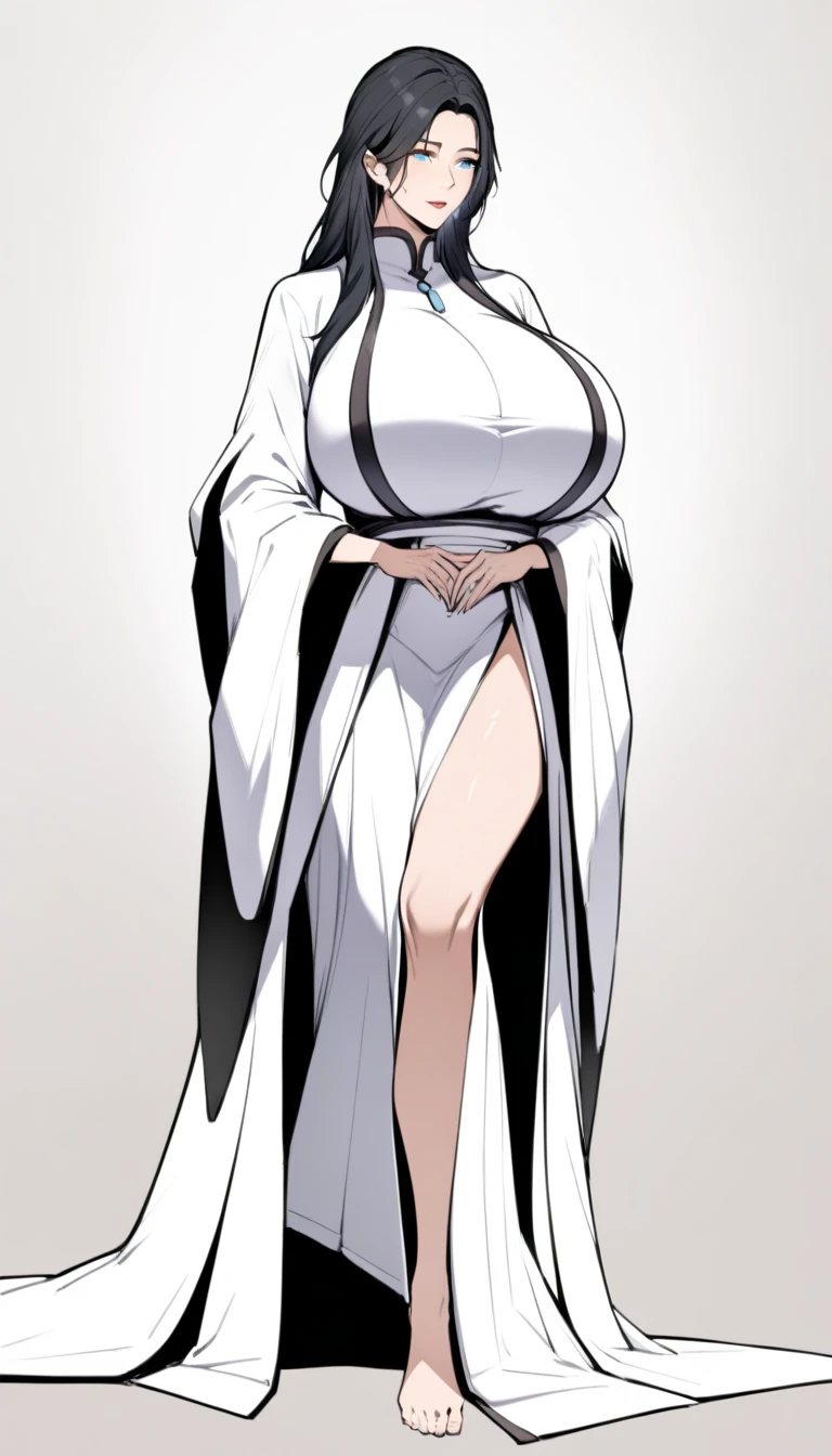 masterpiece,best quality,highly detailed,ultra-detailed,an extremely delicate and beautiful,masterpiece,1girl, solo,kaguya,mature female, long hair, third eye, brown horns,white short eyebrows, otsutsuki kimono, looking at viewer, on bed,indoors,wariza, cleavage, off shoulder, realistic hair, ultra detail fingers