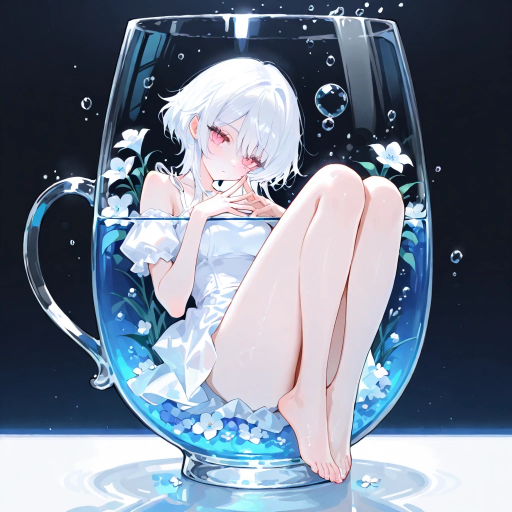 8K, Portrait, Maximum Resolution, HDR, Ultra Realistic, 3D, 5 Heads, Full Body, Small Child, Big Face, ta, Squatting, Right Hand Touching Breast, Holding a Large Soft Serve Ice Cream and Licking Deliciously, White liquid on the chest and mouth, Tons of water droplets in the crotch, grinning face, mouth wide open and tongue sticking out, transparent white skin, hard dark pink and areola, white T-shirt small in size, sensual, Drenched, sweaty, wet, high gloss, wet silver hair mixed with blue and green, pink and purple, seduction, ecstasy smile