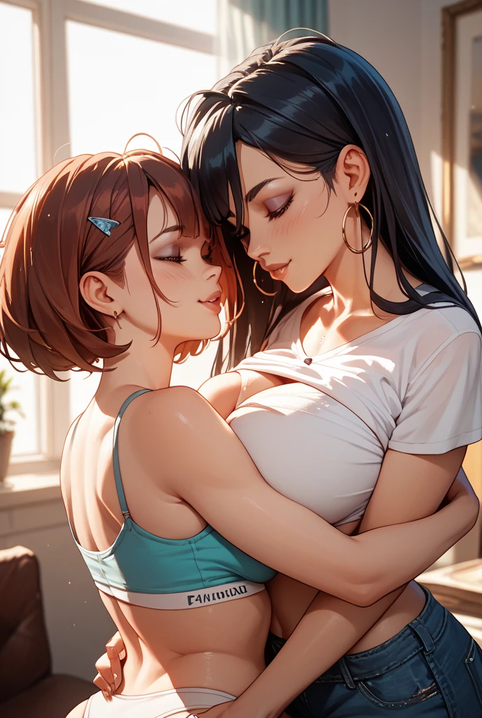 (((touch her own breast)))