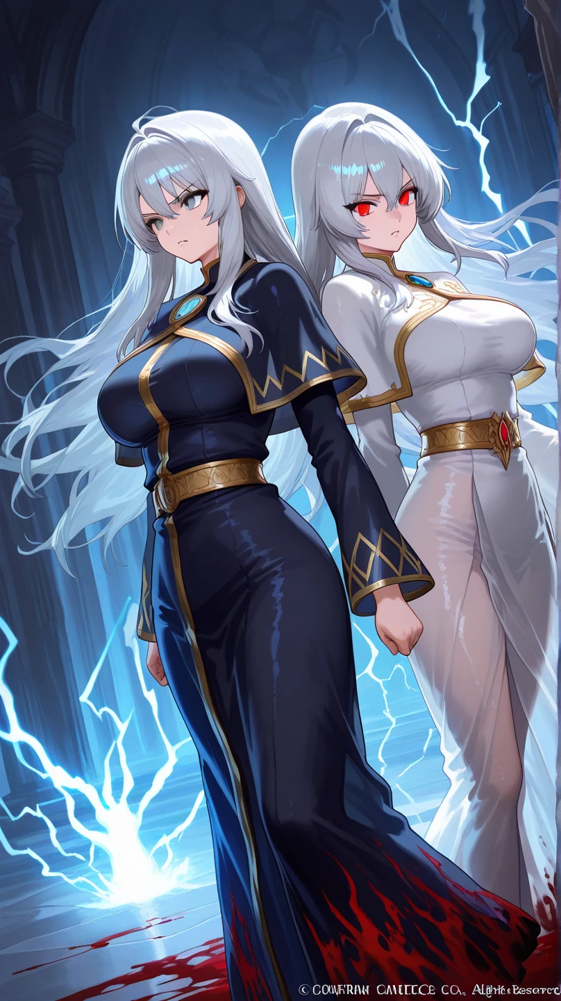 great quality, (1 woman), very focused face, diamond face, perfect eyes, (wearing mage robe), mage robe, strong shadows, detailed face, (casting spell), blue flashes of light, in battle, detailed abs, shinying eyes, (masterpiece), direct light, underlight, strong jaw, (large boobs), massive ass, thick thighs, (long torso), wide waist, skinny torso, fit, perfect face, sexy, (blushing),