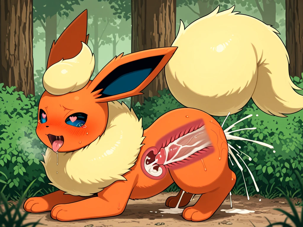(feral:1.6), (quadrupedal:1.6), fluffy, in a field, \(pokemon\), (Eevee:1.2), (Brown crotch:1.4), (((quadruped, feral, canine))), (seductive expression:1.4), (Half-lidded eyes:1.4), (Green eyes:1.2), (by Rukifox:1.2), blushing, (petite body:1.4), (solo:1.4), paws, (looking at viewer:1.2), (petite:1.4), paws, (Brown fur:1.4), (Brown crotch:1.4), (small canine pussy:1.4), anus, (on front, ass up:1.2), (rear view:1.2), (presenting ass:1.2), (Pussy juice:1.2)