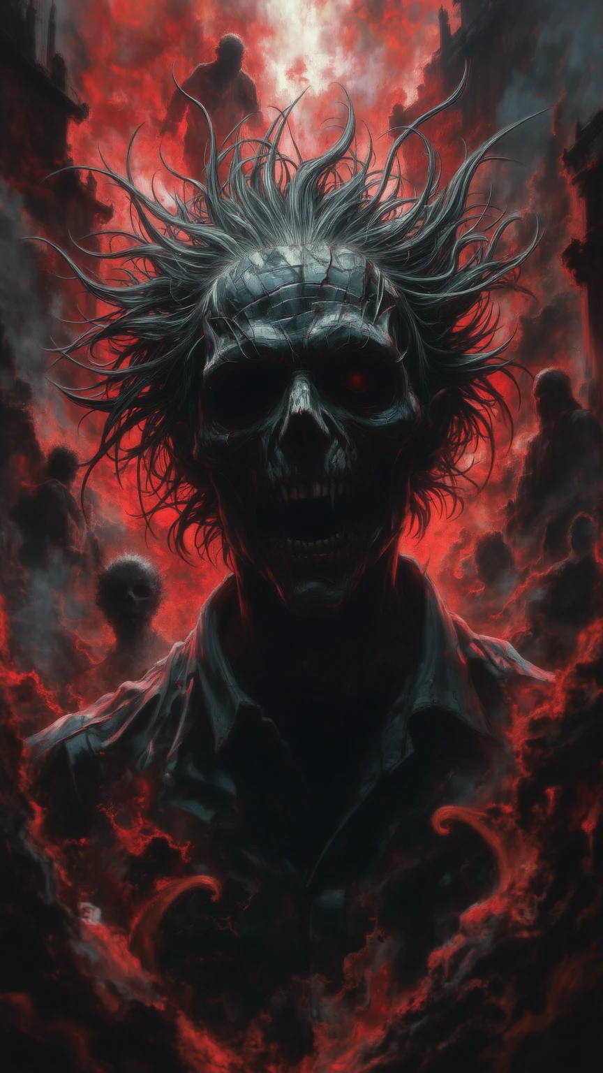 horror inside eyes, madness atmosphere, explosion inside