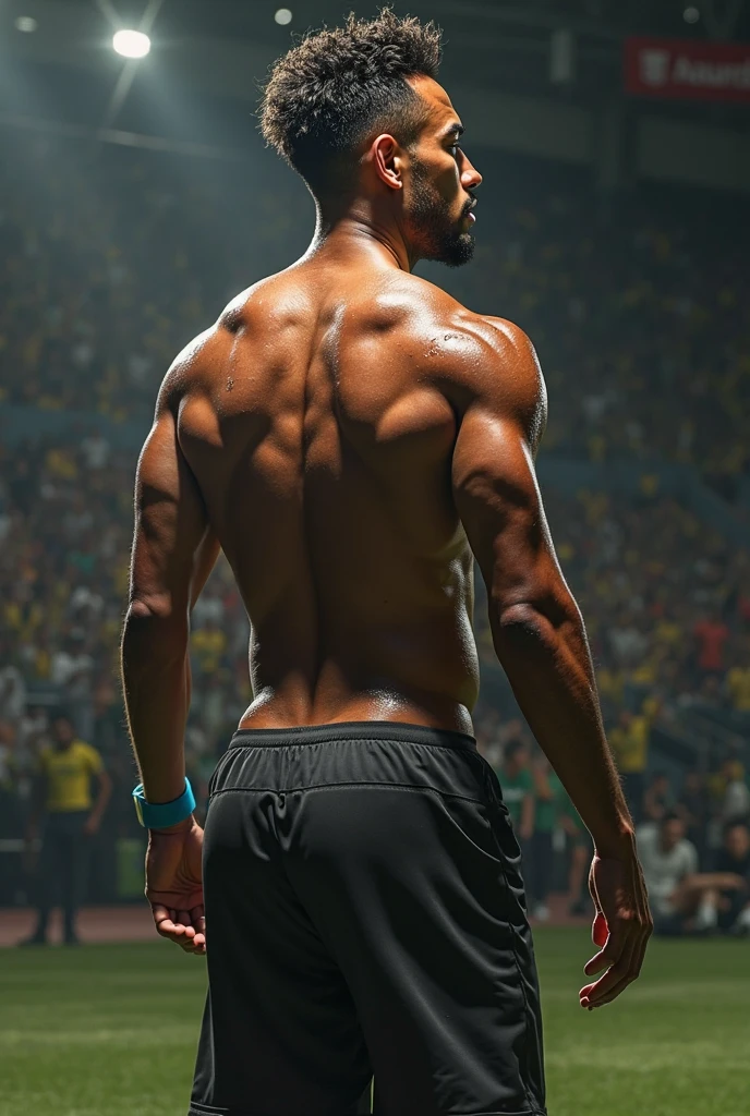 Imagine  mexican shirtless  basketball player wearing black cap and orange basketball shorts