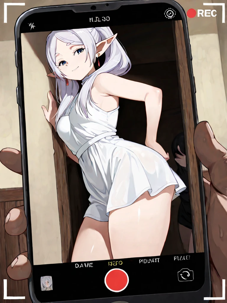 Petite teen tiny moon elf girl big natural tits taking big dildo that squirts into pussy dripping down making a pile of cum as it seeps out of her pussy stands up dripping cum gushing out Long hair white in front of mirror