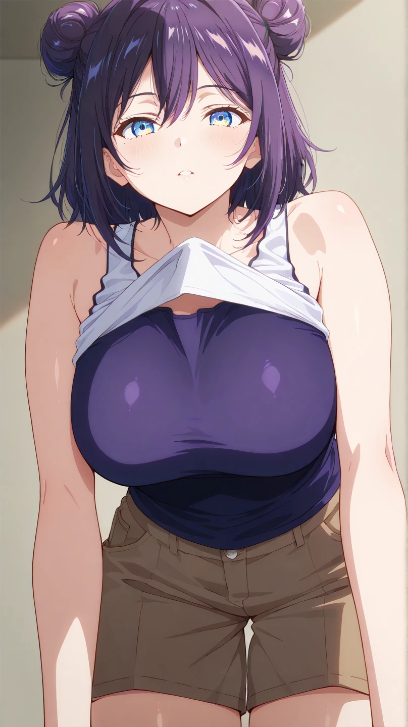 (close、16k、highest quality、high detail、Rich skin details)、(((nfsw)))、((sex))、Watch anywhere、obedience、very big breasts、dull bangs、obesity、medium hair、yellow eyes、blushed、((embarrassing))、Wet、big ass、very big thighs、arm behind head、swollen nipples、light blue bra、armpit、black hair、blunt bangs、inside an abandoned building、Kneeling on the floor、spread your legs、