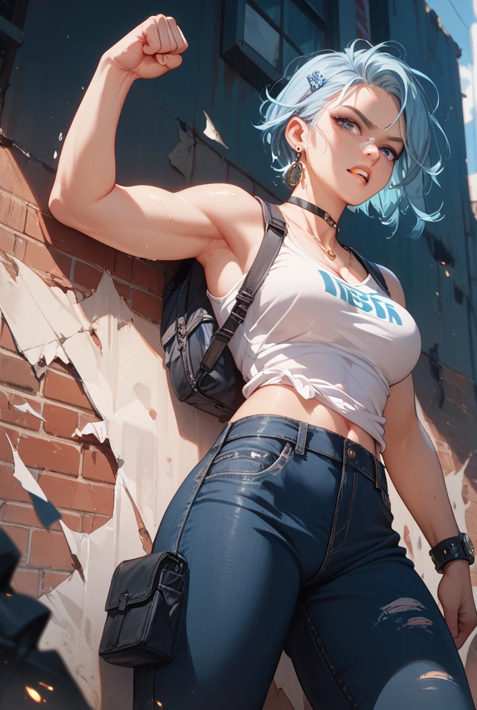 obra-prima, Ultra High Definition, maximum resolution, 8k, Bulma (Dragon Ball), jovem, sozinha, (corpo inteiro) magra, (identical to anime), quadris largos, coxas grossas, bunda grande, bunda empinada, rosto muito detalhado, olhos muito detalhados, delicate strokes, wear a micro short e mini blusa, natural lightting, sorriso malicioso , (back view)