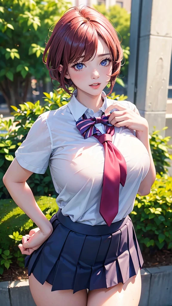 (ultra realistic,32k, masterpiece:1.2),(high detailed skin:1.1),( high quality:1.1),mature adult women,
<lora:llmaki-nvwls-v1:0.8>defMaki, blue blazer, striped blue bowtie, long sleeves, plaid miniskirt, blue miniskirt, (looking at viewer, portrait:1.1),,huge breast,large breast, ,<lora:add_detail:0.95>,
(glowwave:1.1), A valley forgotten by time, blurry background