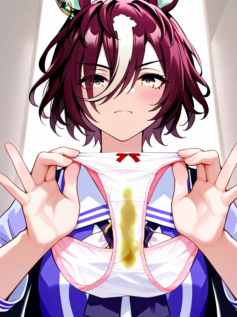 A naked middle-aged man is crying and screaming in disgust while a naked girl with short black hair and modest pubic hair is tied behind her back and forced to be held、Physical Education Preparation Room