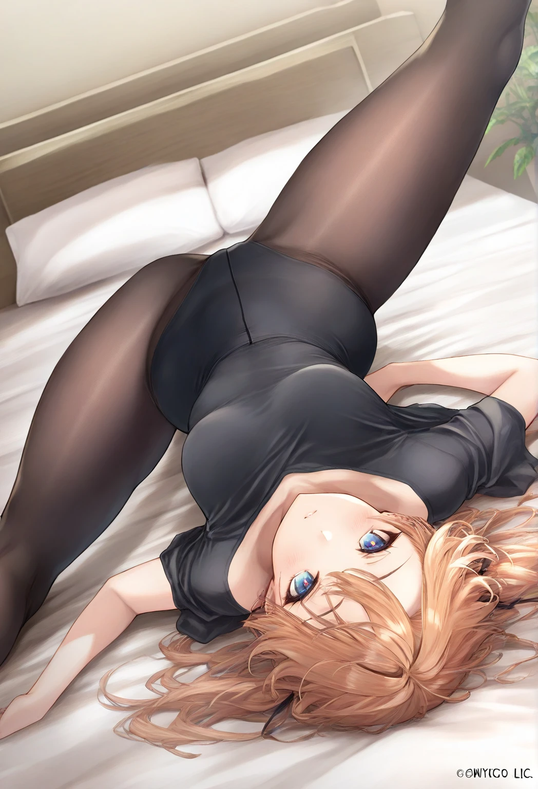 One Woman、Cute Woman、plump thighs、Best image quality、High resolution、masterpiece、super high quality、Spread your legs、Lime green bra、Yellow-green panties、I can see her panties、とてもBig Ass、The buttocks are too big、Blushing、Grinning face、4K quality、Thick thighs、Big Ass、Sit with your legs apart、Blushed、Big Breasts、Proud face、Wearing black stockings、Her ass is pointing towards me、bed、Spread your legs wide、Ridiculously big、Very big ass、Low angle shot、Show me the soles of your feet