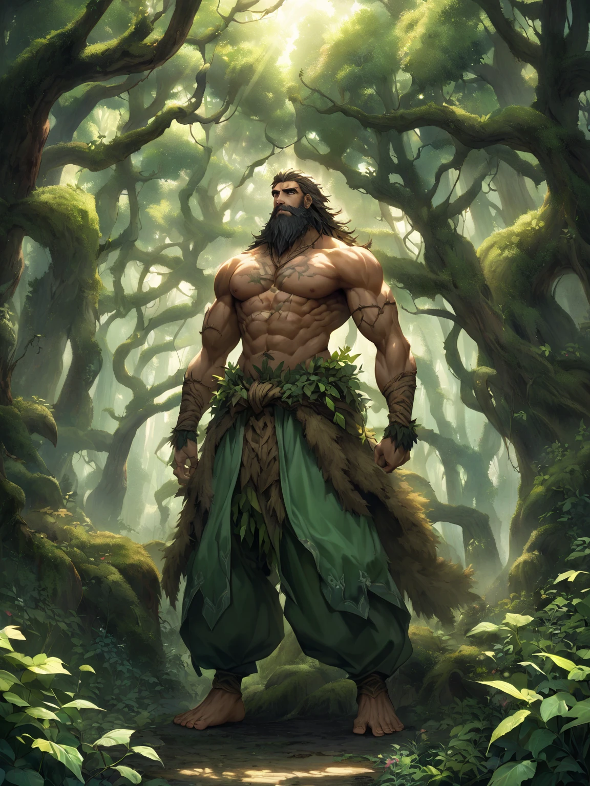 Hay un hombre con barba y una capa verde caminando por el bosque, Tuomas Korpi y Wlop, tyler edlin fantasy art, hyperdetailed fantasy character, Tendencia en ArtStation, epic fantasy art style, fantasy character art, epic fantasy character art, deviantart artstation cgscosiety, Como se ve en ArtStation, Ganador del concurso Artstation