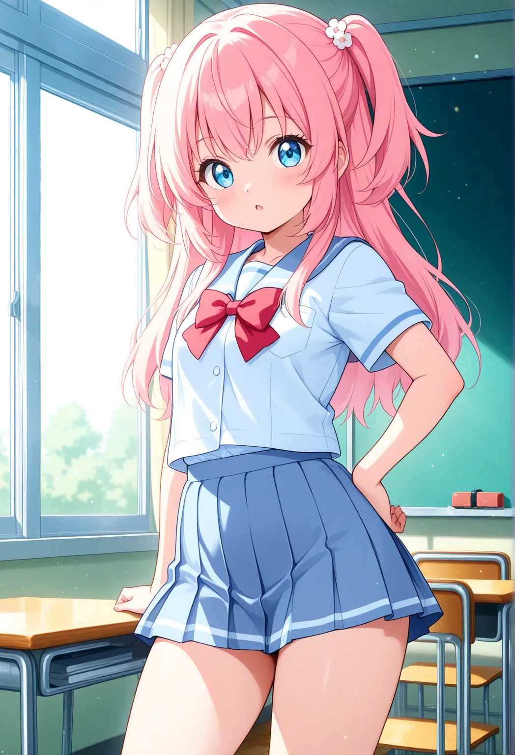 nodokaharamura, nodoka haramura, blue eyes, hair bow, long hair, pink hair, bow,
BREAK blue skirt, kiyosumi very short , pleated skirt, , serafuku, short skirt, blue panties, naked ,
BREAK looking at viewer,
BREAK indoors, classroom,
BREAK (masterpiece:1.2), best quality, high resolution, unity 8k wallpaper, (illustration:0.8), (beautiful detailed eyes:1.6), extremely detailed face, perfect lighting, extremely detailed CG, (perfect hands, perfect anatomy),