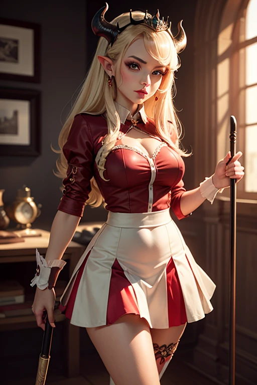 ((medieval setting)), standing milf innkeeper holding wood door, smile, (((blonde hair))), (tavern clothes), big boobs, cleavage, candle light, dark lighting, ((small wood room)), bed in background, looking at viewer