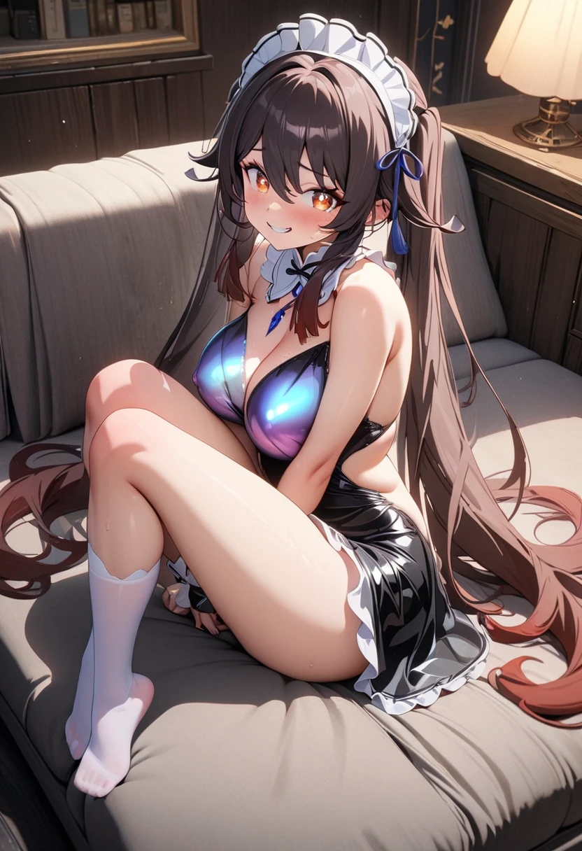 1Characters only。Anime key visual。cyber punk。Chest close-up。 Menhera short updo big breasted prostitute high school girl in evening dress。 Sexy pose、Tilt your face、slouch、blush、Watery eye、smile。