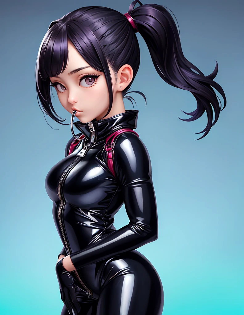 (masterpiece),(best quality),extreamly delicate and beautiful,illustration,((perfect female figure)),mature female,1 rider girl,i:p masquerena, bodysuit,black very long hair,twintails, purple eyes, cyberpunk  city background,cat ears helmet,