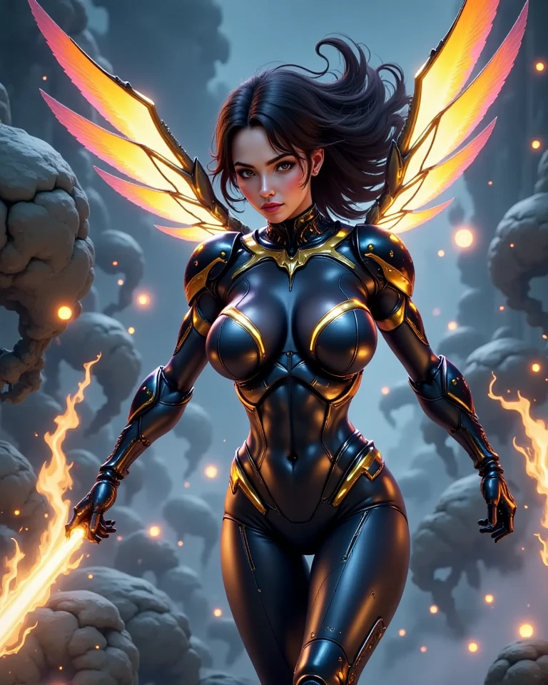 Marvel Fantastic Four，Latina Adult Model Daisy Marie as the Female version of Thunder Fire，Fly in the sky，angry look，The whole body is on fire，flame magic，The body was on fire🔥，The body glows and heats，The flames spread，The fire burst into the sky，Fire，Burn characters，The fire magic effect is fired on the hand，Mixed Chinese and American races，The background is blurred out，focal，Movie Lighting，(((tmasterpiece))), ((best qualtiy)), ((Complex and detailed)), ((Ultra-realistic realism)), Ridiculous resolution, A MILF, Mature woman, ssee-through, highly  detailed, illustratio, 1girll, (34dd-cup breasts), Thin waist and thick hips，long leges，beatiful detailed eyes, short detailed hair, flaming hair, a purple eye, (Superhero uniforms:1.2), seminude，tightsuit，Sexy and feminine，perfect bodies，Sexy attire，Human flashlight，（No underwear），pantiess, detailed back ground, perfect  eyes, Seductive eye, （nice hand），Detail hands，looking at viewert，From the front，Wear light，（Fantastic Four），