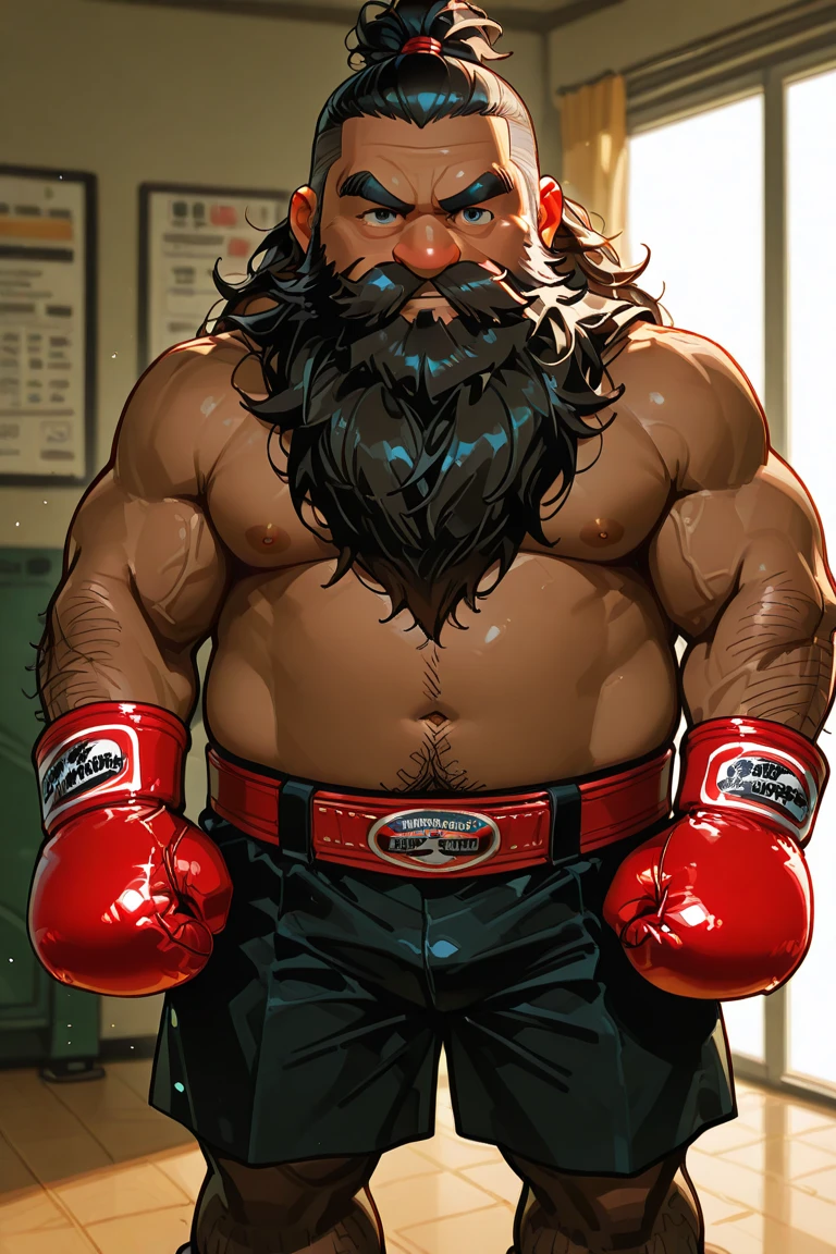 absurderes, hight resolution, 1male people, full body visible (wrestling Magazine covers:1.2), Yaoi(bara) , Stubble,clothes down, matured male, ruggedly handsome face(Zangief), dark eyes, mustache, old face, beefy,thick dark eyebrow, thick eyebrows, Male Focus, designed beard、(wearing red thong), big bulging crotch, big crotch, latex, wrestling uniform, red wrestling singlet, kneeling with legs open, leaning back, crotch in focus, Detailed body,Ultra-detailed eyes,hyperdetailed face,(Gray hair:1.2),(All Back Hair:1.2)、(Very long hair:1.2),(hyper pecs:1.5),Open Claus,(Soft smile:1.2),Perfect ligthing,(flexing biceps:1.2)
