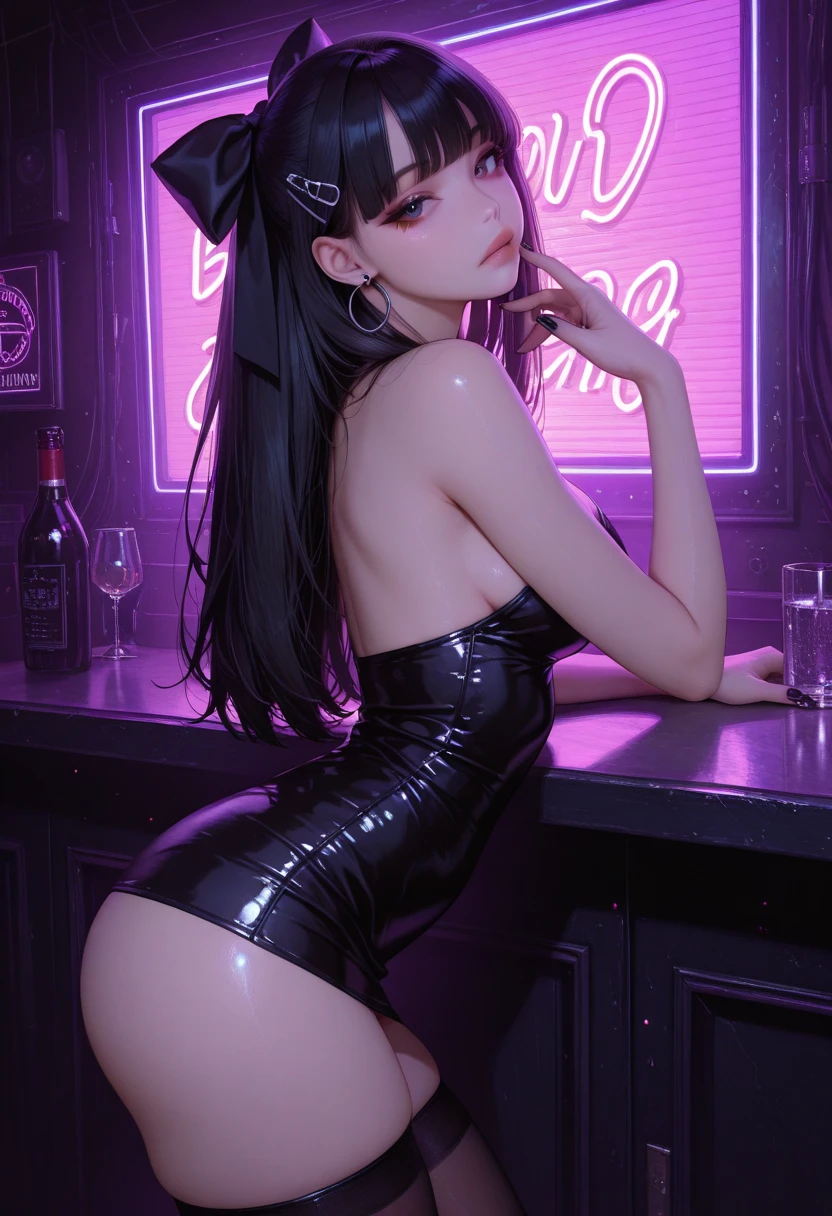 butt crack, 
1girl, cocktail dress, jewelry, , nightclub