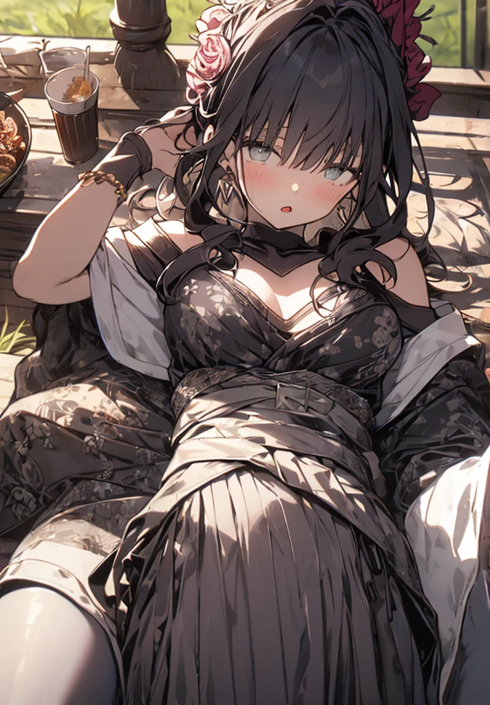 ((Dark-skinned girl)), (Tea plot and cropped rag dress), (Enslaved), Chained, Sad, hurt, (abused), (Slave market), Crying, Full body view, the scars, (Bleeding)