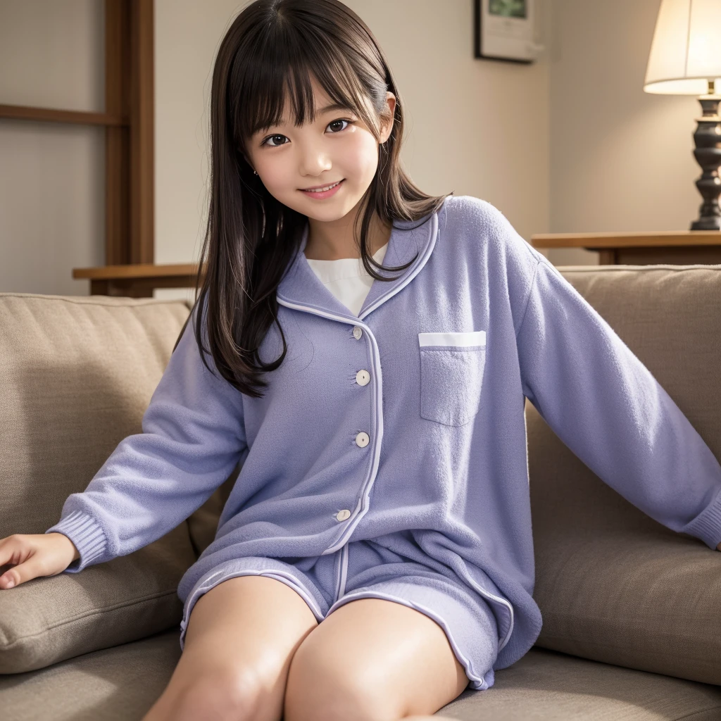 Japanese,9 years old,innocent face,teenage girl,cute,primary school student,pajamas,summer clothes,sitting,thighs