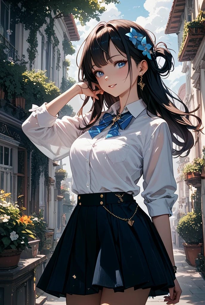 {masterpiece},{best quality},{1girl,{{loli},black hair,blue eyes,very long hair,hair flower,school uniform,happy}},Amazing,beautiful detailed eyes,finely detail,Depth of field,extremely detailed CG,original,outdoors,beautiful detailed hand,beautiful detailed fingers,wet through,{body under water},standing,{beautiful detailed water,beautiful detailed sky,fluttered detailed splashs},by Paul Hedley,