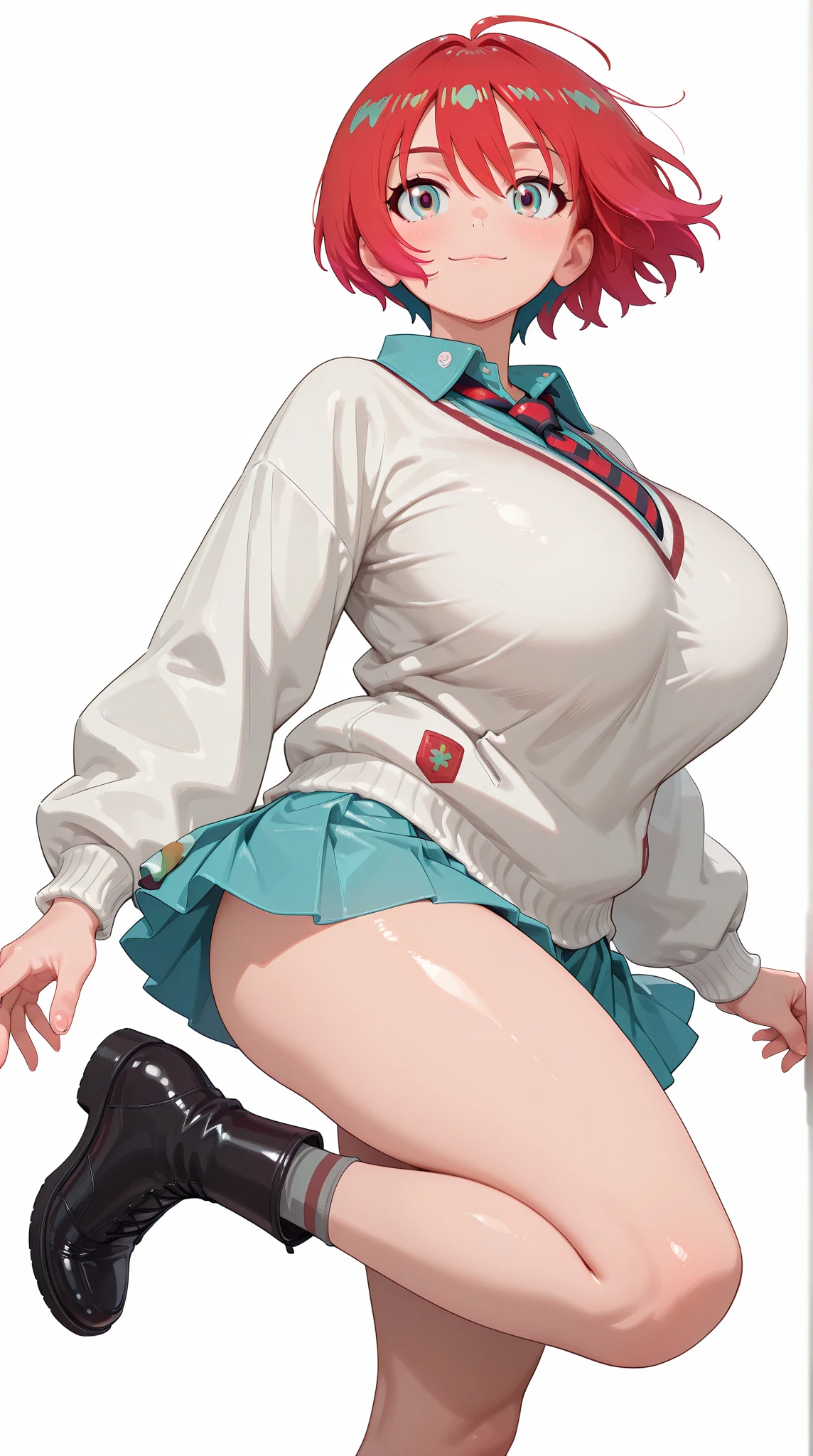 8K、Ultra-high resolution、Ultra-high resolution、Ultra HD、Ultra-realistic、Highest quality、Masseter region)、(Huge 、Quite large breasts、Toned body:1.18)(White turtleneck、White pleated mini skirt、White short boots:1.28)(Make sure you grab your chest with both hands、Rub your chest with your hands、Sit on the ground with your legs wide apart on the street:1.3)