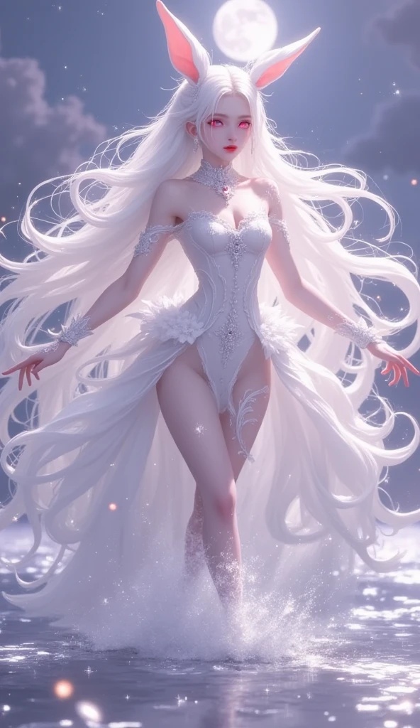 realisticlying,(tmasterpiece,top Quority,best qualtiy,offcial art,Beauty and aesthetics:1.2),The is very detailed,s fractal art,Colorful,Most detailed,zentangle,(abstract backgrounds:1.5)(1girll:1.3),Kamimei,White color hair,(luminous red eyes),mistic,(magia),Ice and snow,((amaryllis)),Hades,hell