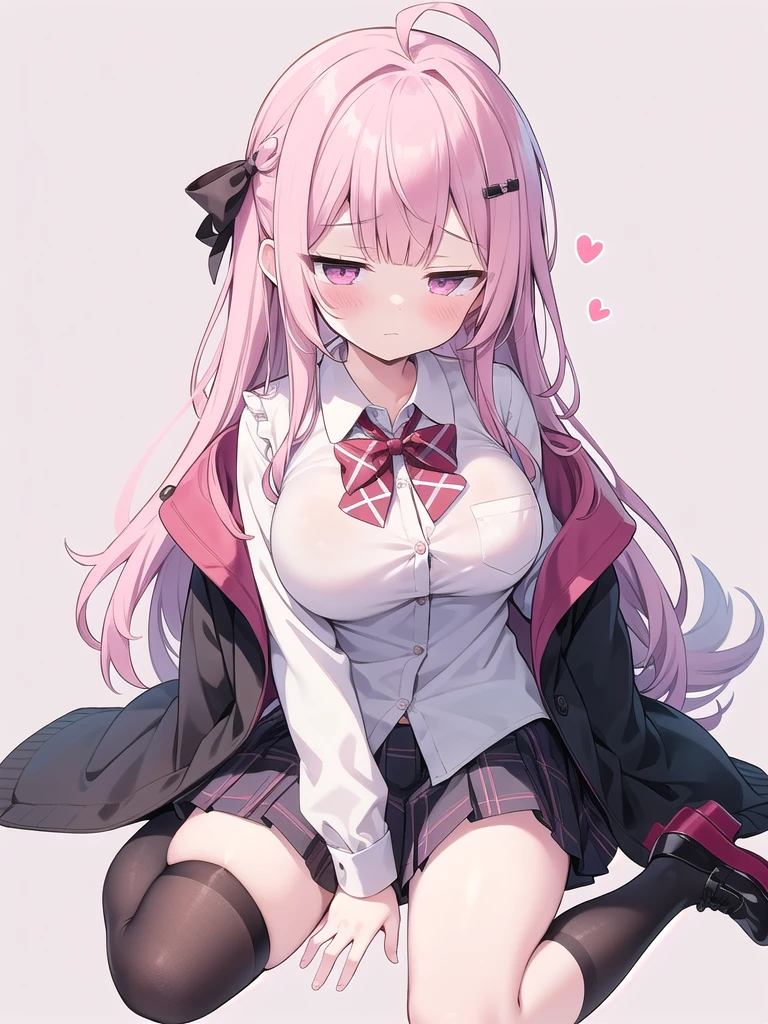Pink Panties,Big breasts with legs spread,High Resolution 1girl Ahoge Bobby_pin bow bowtie braid brOwn_目s collared_shirt dojikko_Temporarily stop_shirt frilled_shirt_Color Free Joint_skirt frills hair_bow hair_ornament hairpin hand_in addition_Own_head, heart, heart_hair_Decorative hood_jacket jacket lin additiong_Pentagon Pink_hair plaid plaid_Ribbon Check_Pleated skirt_skirt shirt shoelaces shoes simple_background sitting skirt solo star_(symbol) twin_Braided Warisa White_Background bus stop_Knee socks, whole body