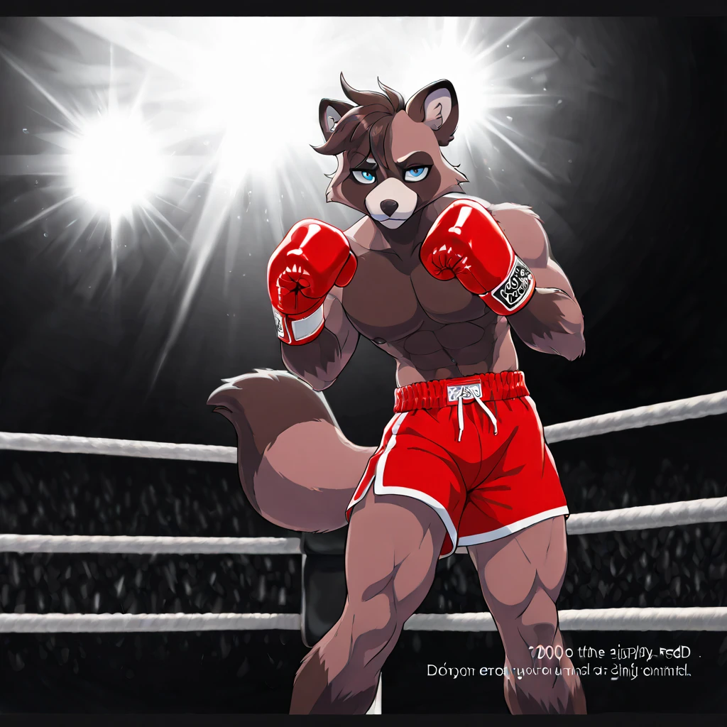 Muscular kangaroo in a boxing ring with gloves ready to fight, with "Yair" written on his shorts.