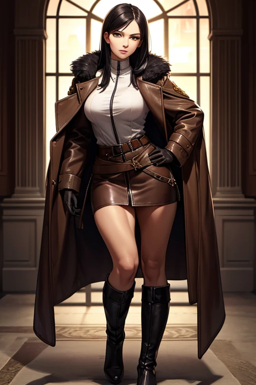 beautiful woman in a short fur coat and gloves