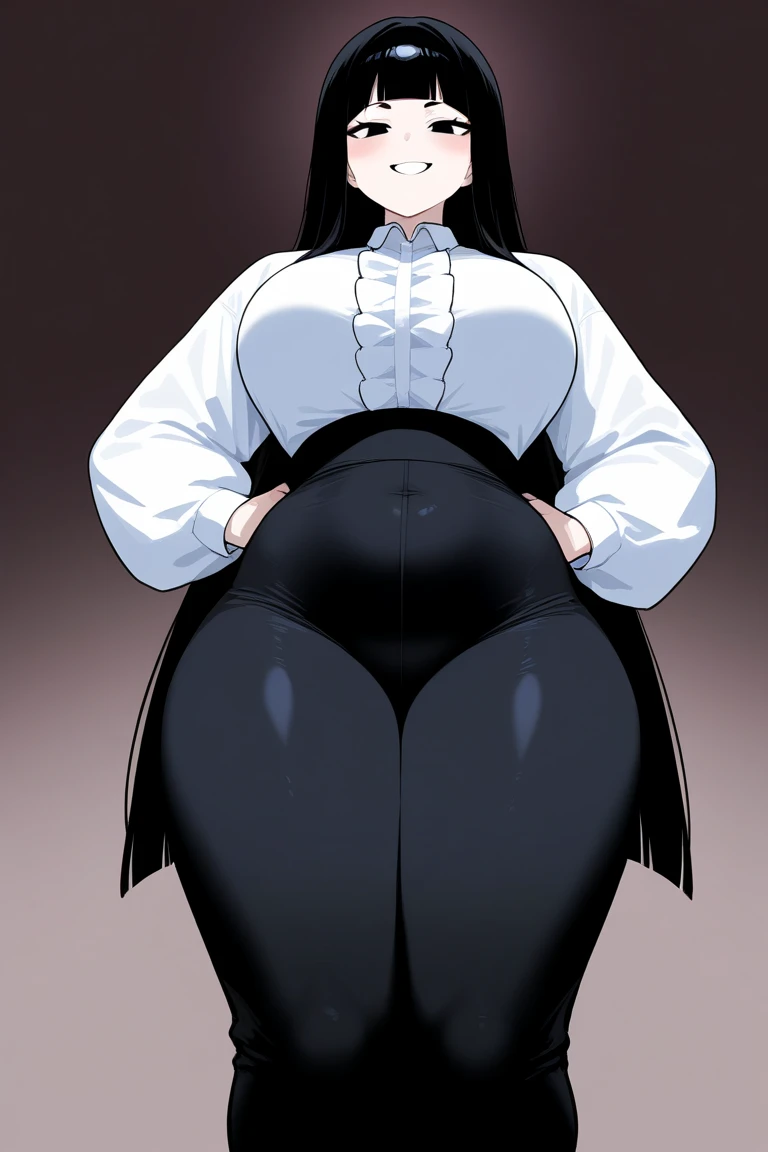(POV from above), (masterpiece), (exaggerated proportions), (hentai), (perfect anatomy), (nsfw), (detailed eyes), (perfect hands), (perfect fingers), (sweaty skin), (oiled skin), (perfect shadows), (dirctional lighting), (full body), (beautiful eyes), (voluptuous body ), (1 boy fuck 1 girl), (inflation fetish), obese woman getting fucked from behind, wears a tight office skirt up the knee and a tight shirt with button gap, sweaty pregnant beautiful young obese ussbbw goth girl, extremely wide thights and huge wide hips, rich messy hair, beautiful face, freckles on face and body, fat feminine body with large breasts, huge double chin, huge bloated hangings soft filled belly, fat rolls, fat huge booty, thicc fat legs in a tight black stockings, extremely tight underware, big belly, massive breasts, blushing, aegao, bursting thighs, bursting butt, bursting belly, burtsing breasts , good proportions, grabs , hungry, jiggly butt, rumbling belly, growling belly, (aegao), tummy roll, muffin tops, thigh bounce, bloated cheeks, tight ripping clothing, she is walking in her house and a man grabs her butt from behind, grabs ass, hungry, womb tattoo, rumbling belly, growling belly, aegao, tummy roll, muffin tops, thigh bounce, bloated cheeks, tight ripping clothing, she is walking in her house and her husband grabs her butt from behind, thick lips, fat neck, fat face, (weight gain), (double chin)
