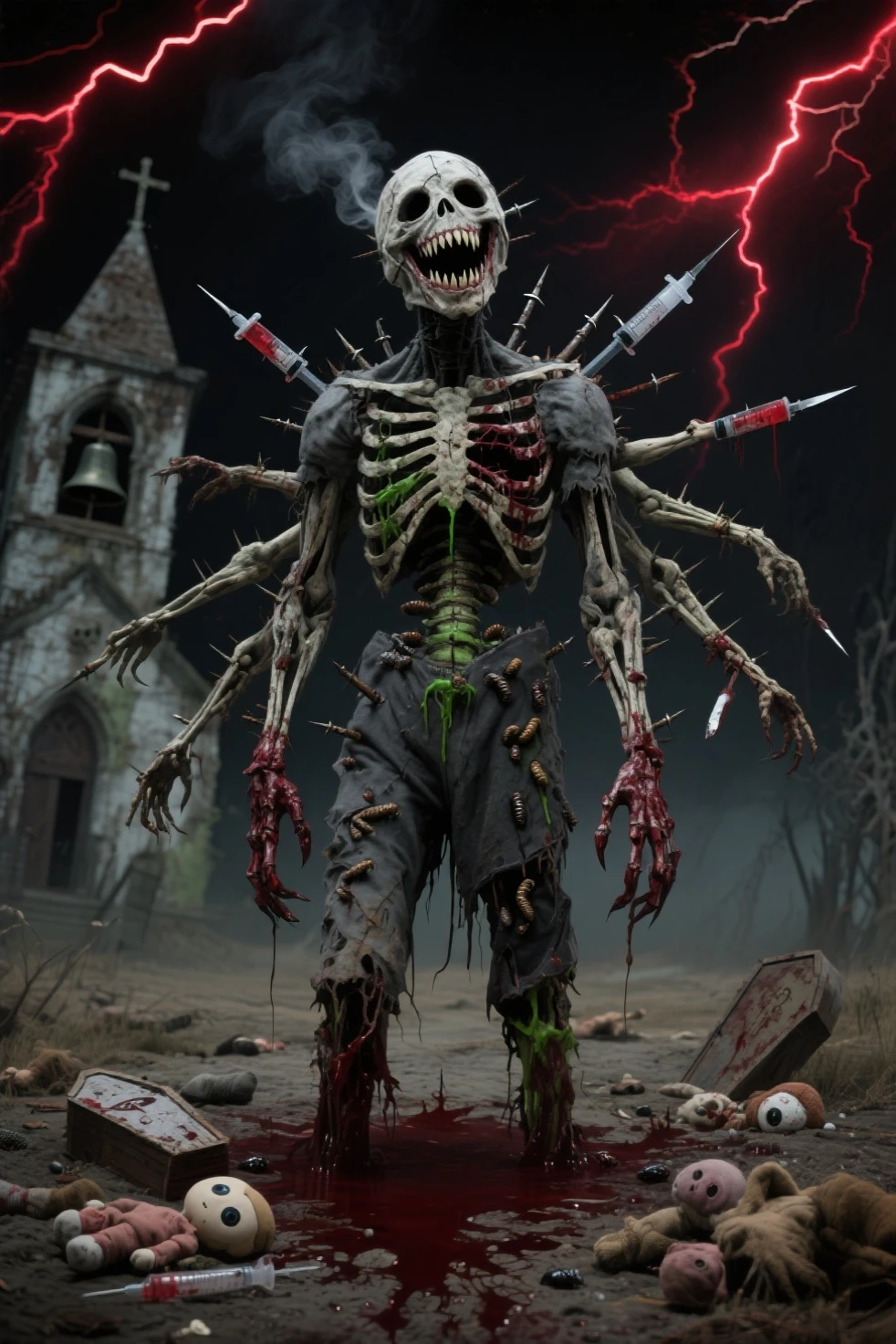 close up Shot, Surrealist art in the style of esao andrews, HDR photo of monster-zombi in the style of the Plants vs Zombies video game, sits by the table in a abandoned room, shooting himself in the temple with a pistol, flying out brains, insanity monument of madness, clumps of white long hair, white pupils, eerie fog, key lighting, blood writing on the walls, (poster Iron maiden cover from the album Killers 1981 by Derek Riggs:1.5), fantasy, crepuscular rays, esao andrews art, photo in phst artstyle
([sketch|watercolor \(medium\)]:1.15), (pale:1.2), chaotic abstract, vector trace, gradient blending, vibrant colors, superb, extremely detailed, (extremely bright:1.1), (extremely low contrast:1.6)
High dynamic range, vivid, rich details, clear shadows and highlights, realistic, intense, enhanced contrast, highly detailed. Dreamlike, mysterious, provocative, symbolic, intricate, detailed face
<lora:FF-Style-ESAO-Andrews-LoRA:0.7> <lora:SDXL1.0_Essenz-series-by-AI_Characters_Style_HighQualityPhotography-v1.0:0.7>