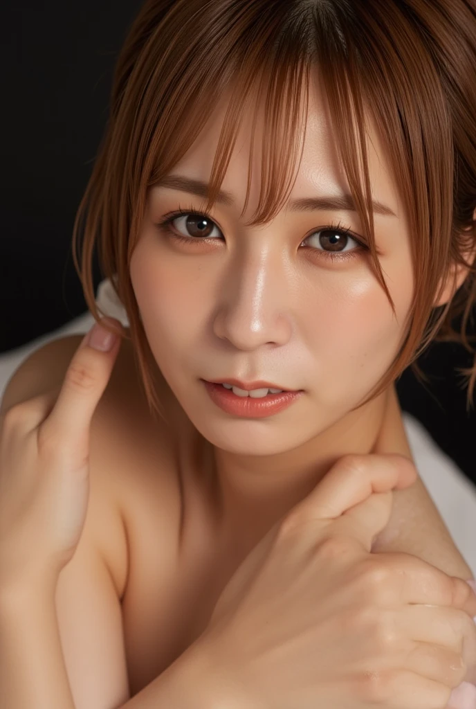 (Realistic:1.3、Ultra HD、Ultra-high resolution、8K、Japanese Housewife、寝室でBlowjobチオをするMature Woman:1.5、At the bed)、((Look Viewer:1.8))、(Extremely realistic skin texture:1.4)、(Realistic:1.hort hair、((Embarrassed expression:1.5))、48-year-old woman、Matuan、Ponytail Hairstyles、(Brown eyes:1.3)、(Face close-up:1.38)、(Sweaty:1.2)、(Nipplesを見せから突き出たNipples,))、dress、美しいNipples、Nipples、(Shootinghe side:1.1)、Drooling、((Blowjobチオ:1.6、Blowjob、Cuuth、Bukkake))